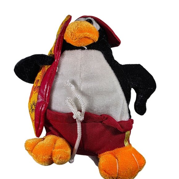 Penguin Plush Kellytoy Red Trunks Surfboard 7 Inches beach anthropomorphic - Picture 1 of 6